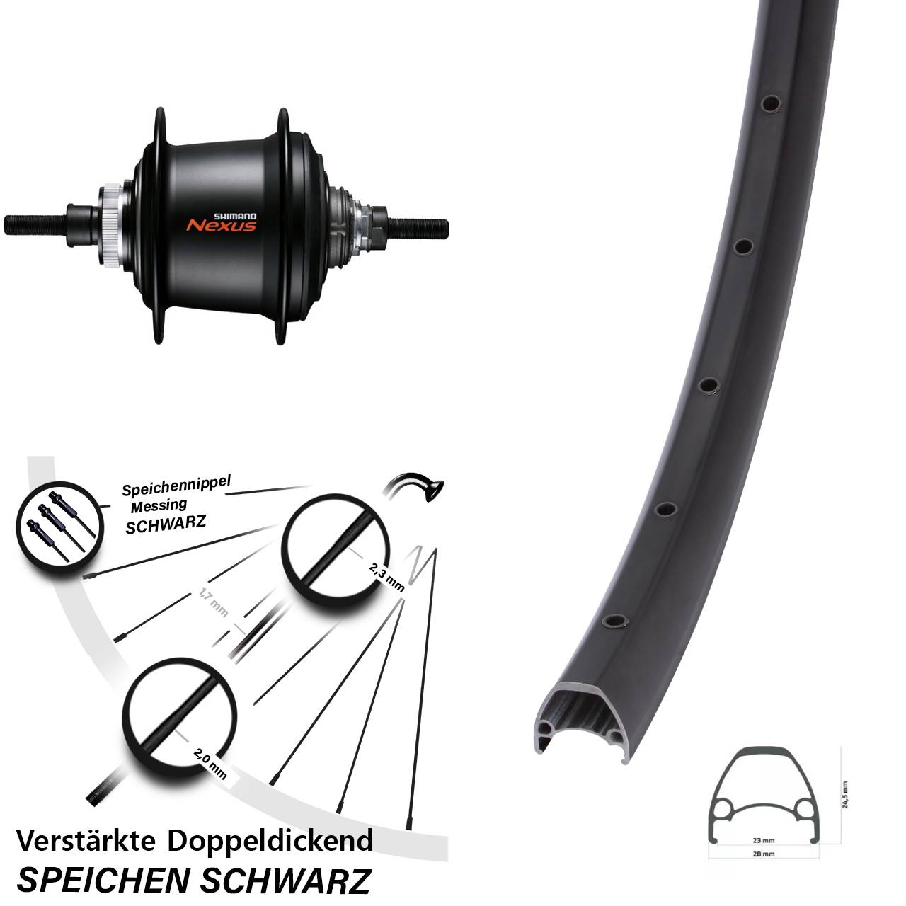 28 Zoll Hinterrad Ambrosio Sport Shimano Nexus 7 Gang Centerlock