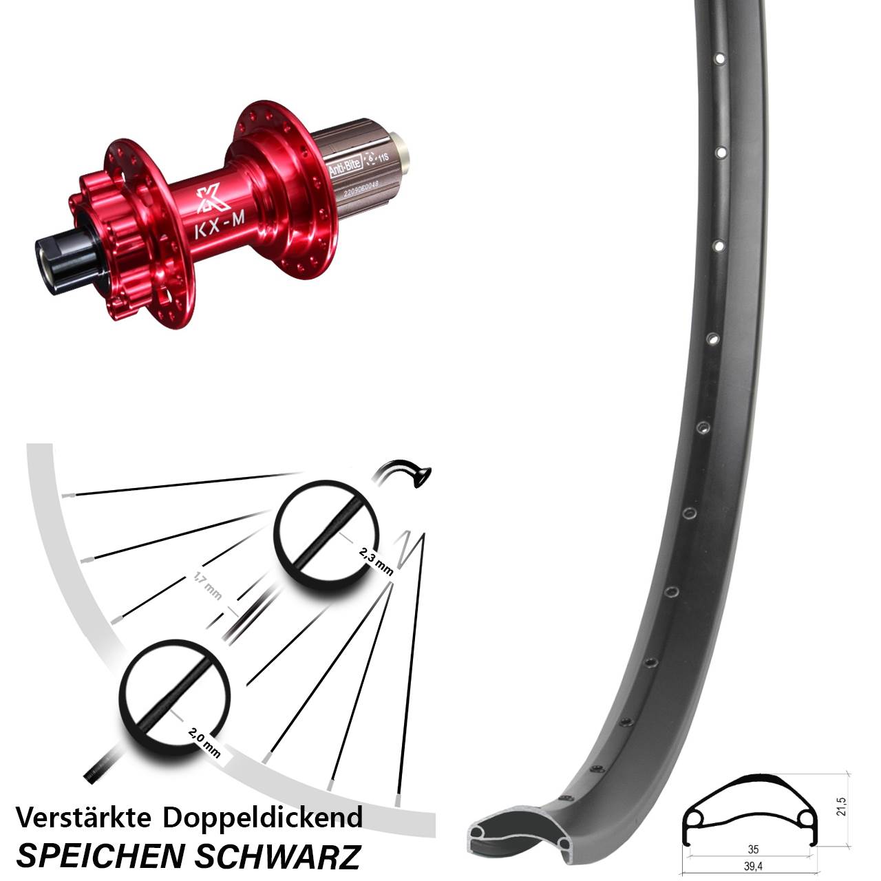 Hinterrad 6-Loch 29 Zoll Ambrosio E35 KX-M rot 8-12 fach HG 12x142