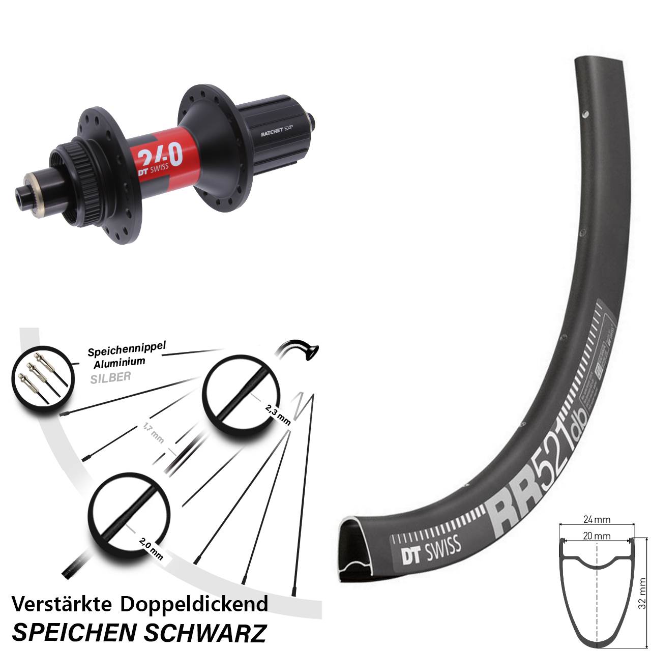 Hinterrad Centerlock QR 28 Zoll DT Swiss RR 521-240 EXP 11-12 fach