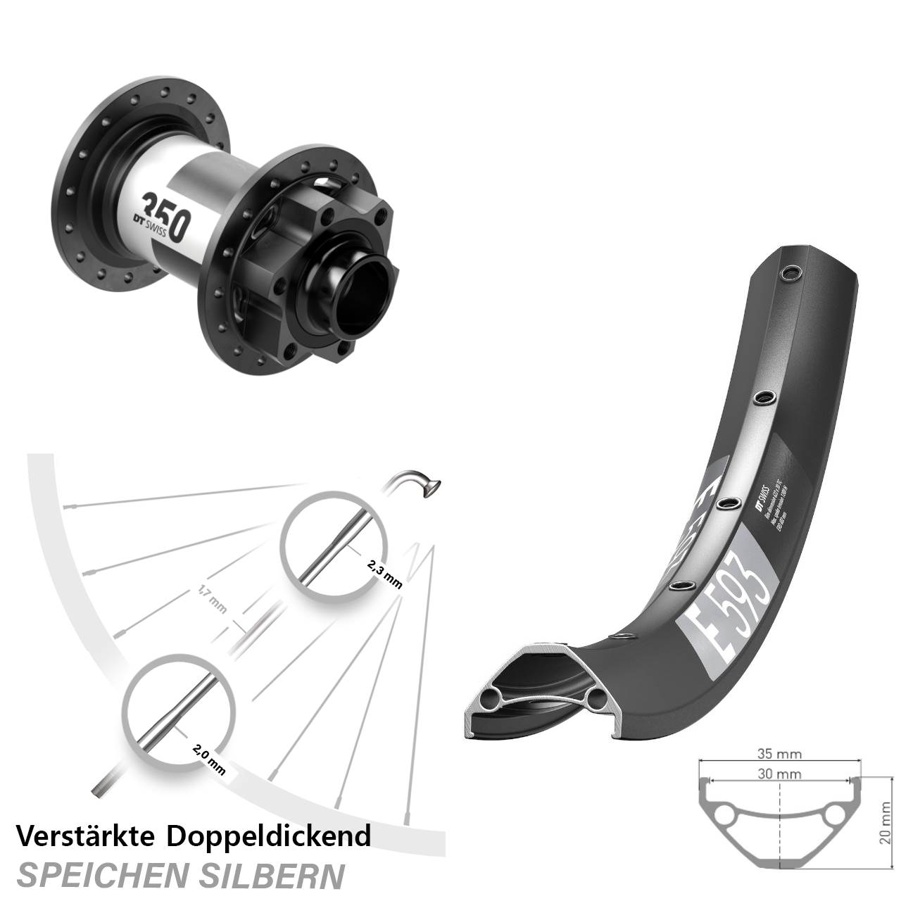 6-Loch Vorderrad 20x110 Boost 29 Zoll DT Swiss E593-350