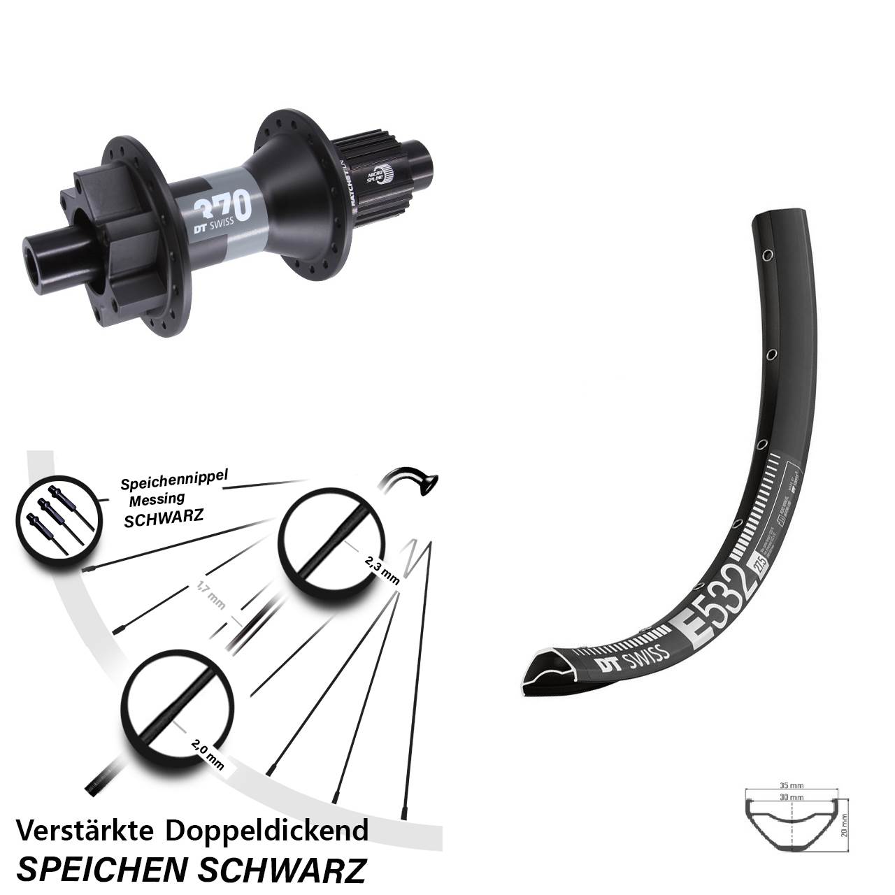 29 Zoll DT Swiss E 532-370 Boost Disc Laufrad 12x148 Micro Spline