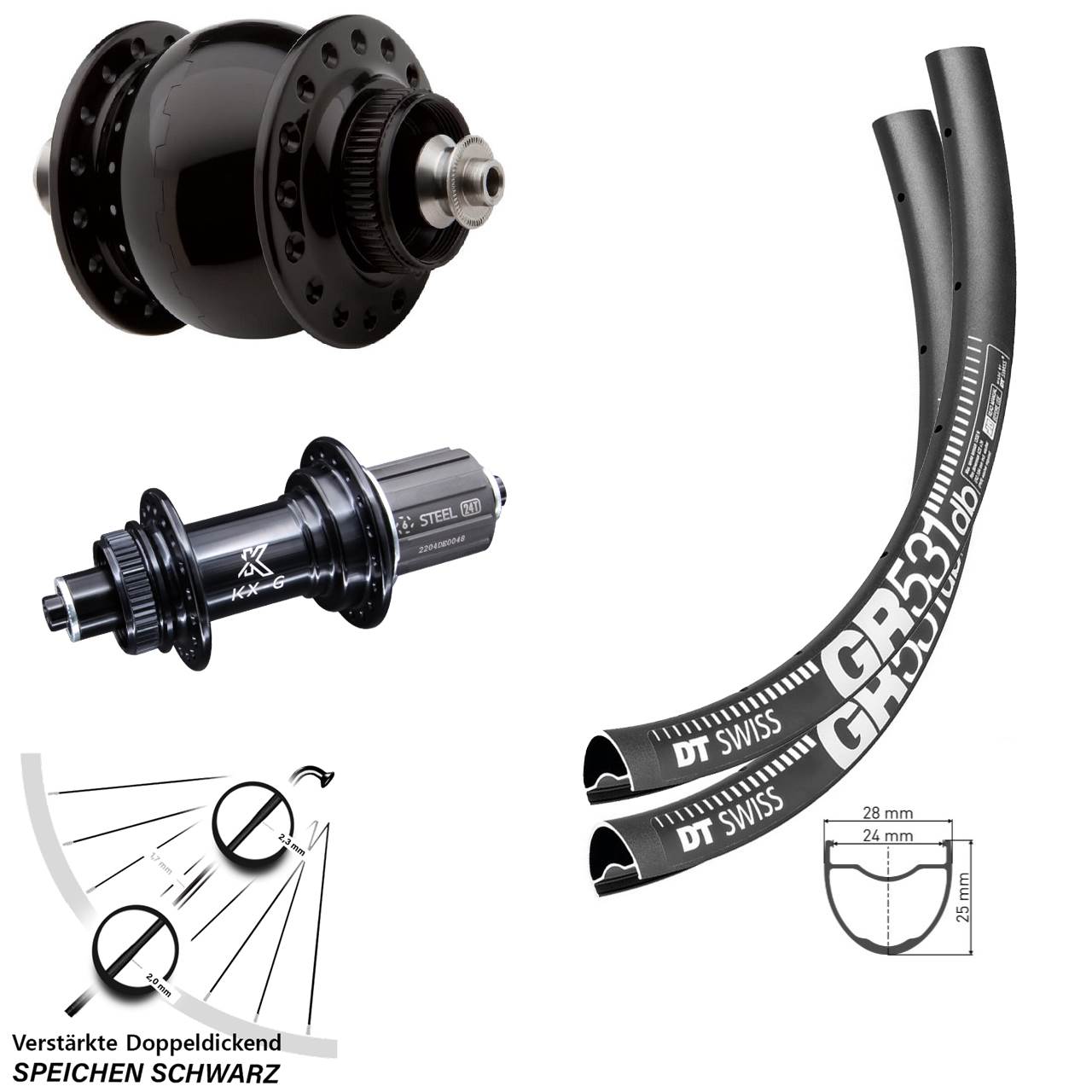 Laufrad-Satz Centerlock QR 650B DT Swiss GR531 KX-GS verstärkt SON 28 8-12 fach HG