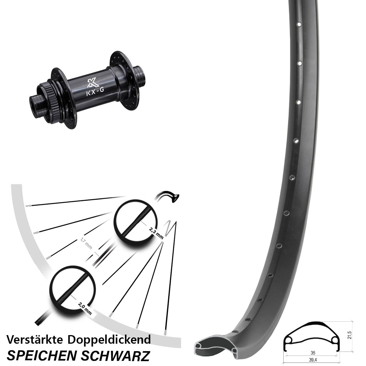 29 Zoll Ambrosio E35 KX-G Vorderrad Centerlock 12x100