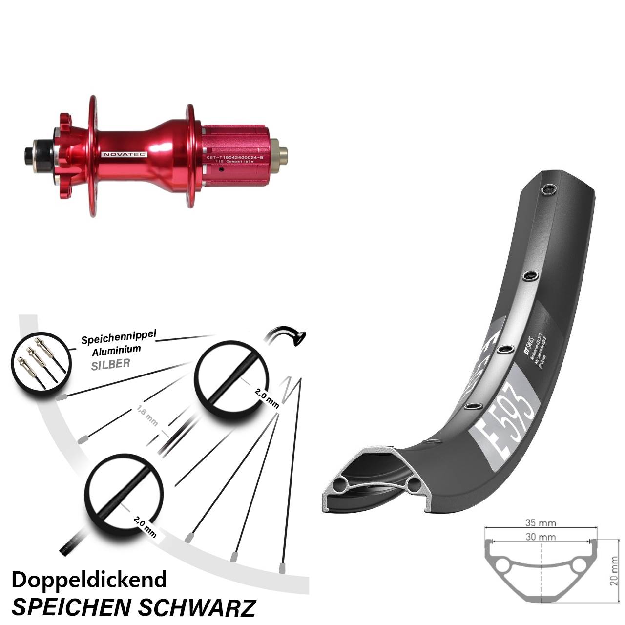 Disc Laufrad 650B DT Swiss E593 Novatec D792 8-12 fach HG für Schnellspanner