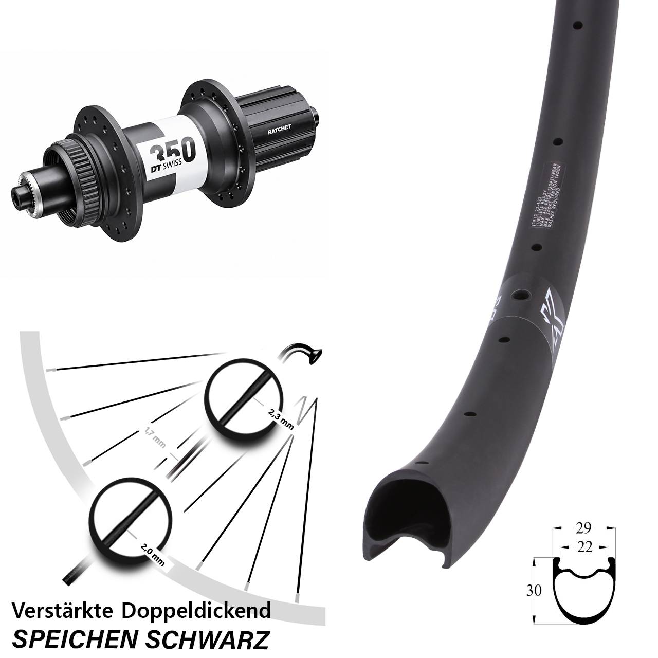 Centerlock Hinterrad QR 29 Zoll KX-RC Gravel Carbon DT Swiss 350 Road 11-12 fach