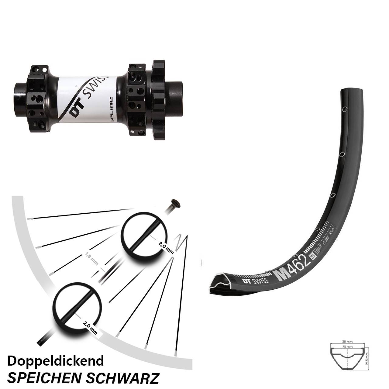 DT Swiss M 462 X 1900 Vorderrad 27,5 Zoll 6-Loch 15 mm Straightpull