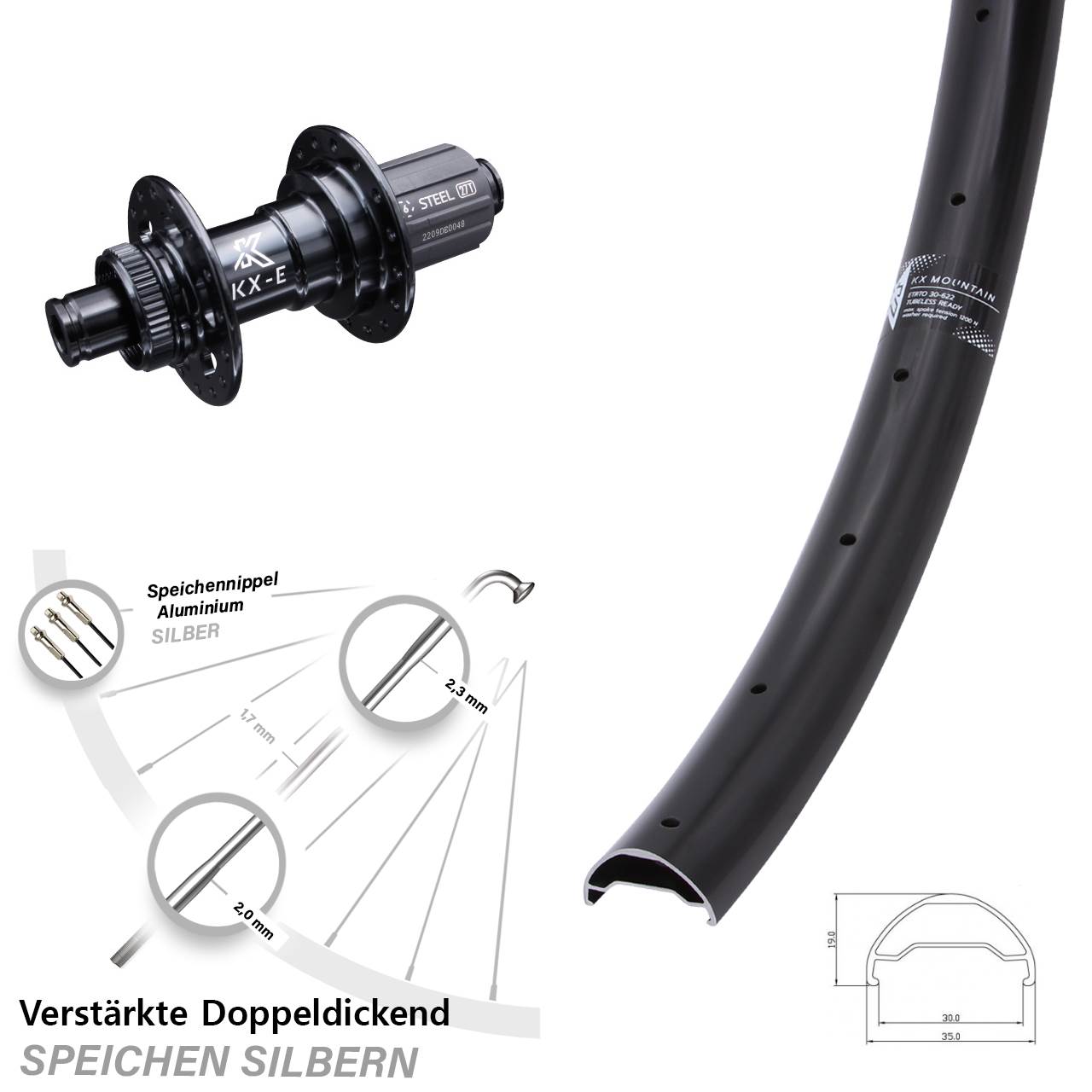 KX Mountain schwarz verstärkt 29 Zoll Hinterrad Centerlock 12x142 8-12 fach