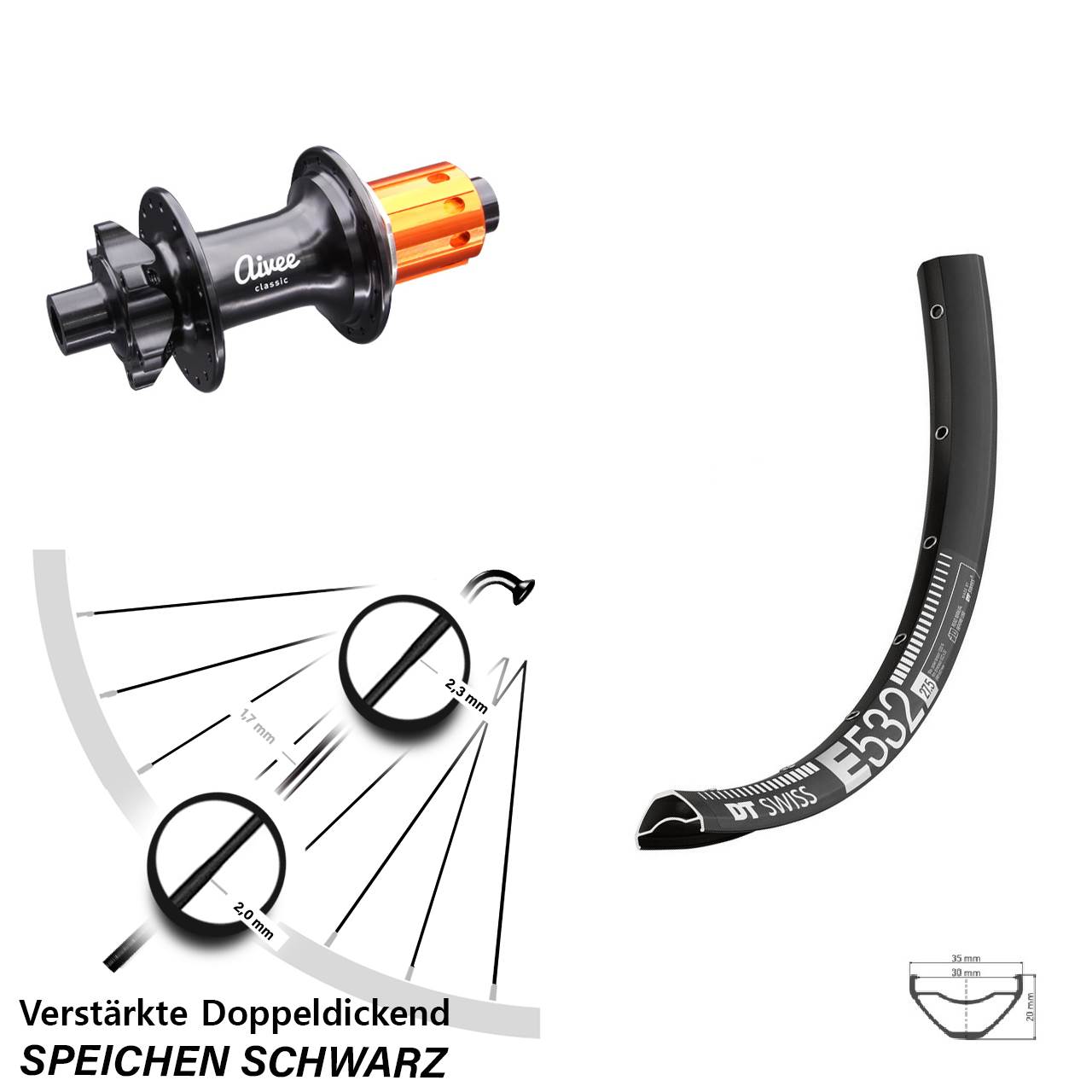 DT Swiss E532 Aivee Classic 29 Zoll Hinterrad 6-Loch 12x148 8-12 fach HG