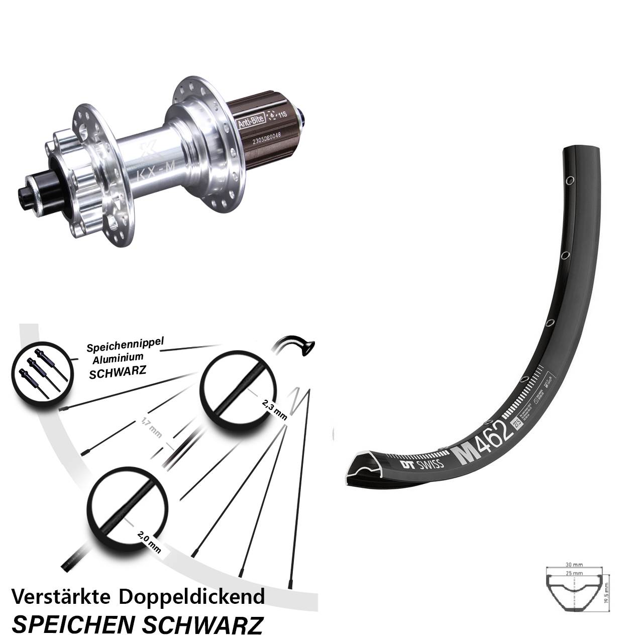 6-Loch Hinterrad QR 27,5 Zoll DT Swiss M 462 KX-M 8-12 fach