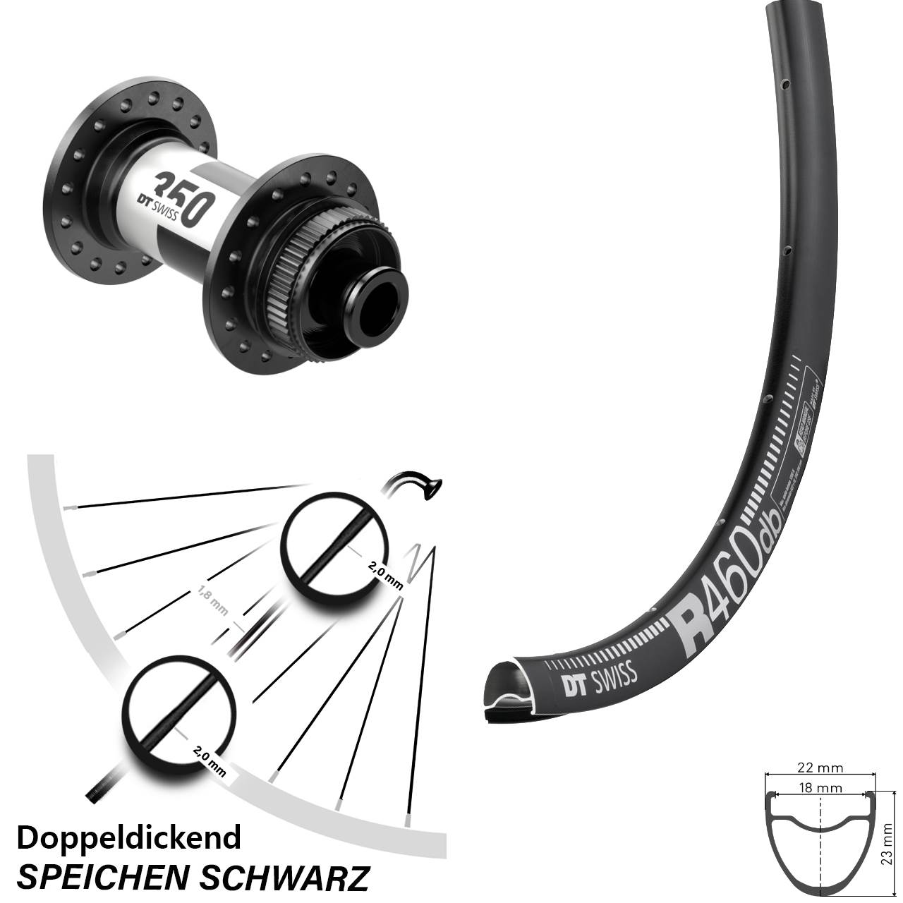 Laufrad 28 Zoll DT Swiss R 460 Disc-350 12x100 Centerlock