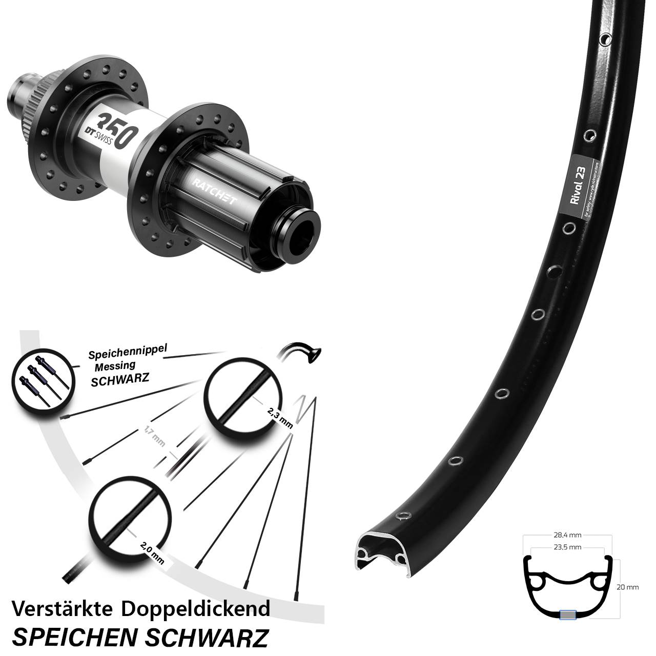Disc Laufrad 12x142 27,5 Zoll Ryde Rival 23 DT Swiss 350 8-11 fach