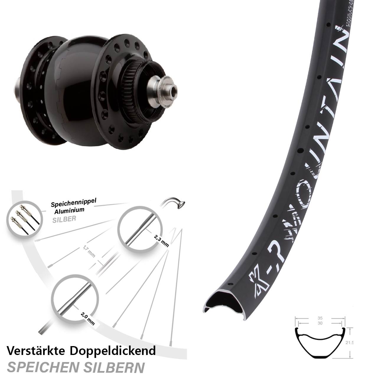 SONdelux KX-R Mountain 27,5 Zoll Centerlock Dynamovorderrad QR