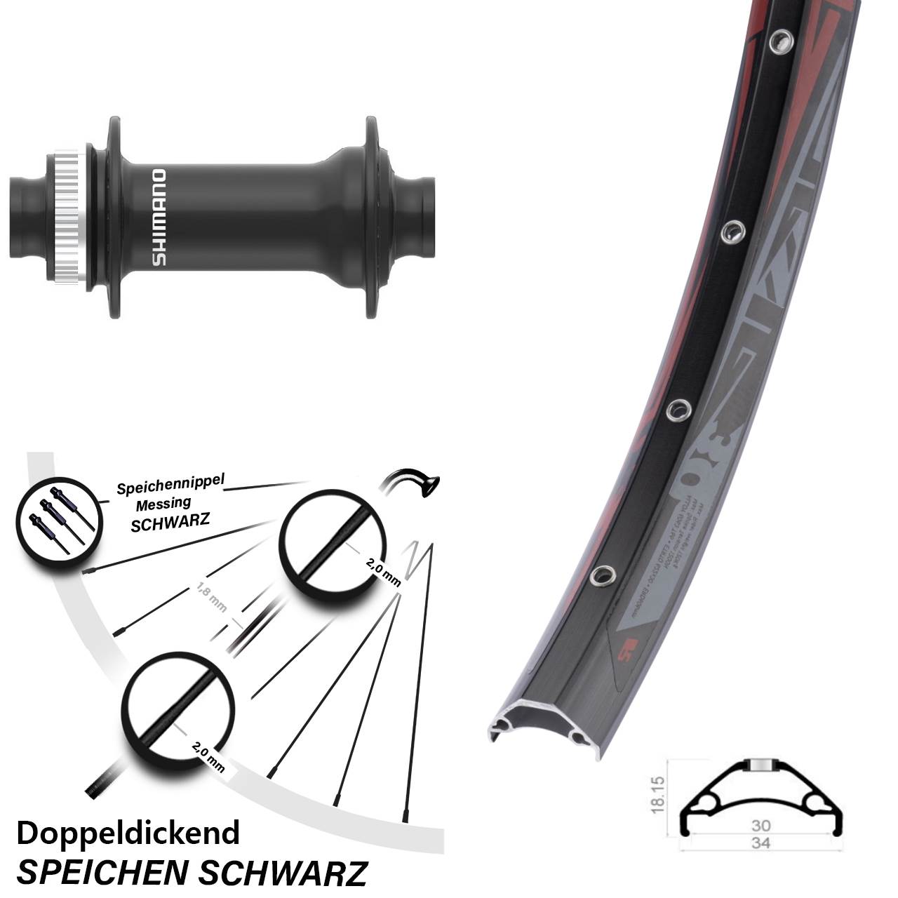 29 Zoll Rodi TRYP 30 Shimano HB-MT410-B Disc Laufrad 15x110 Boost