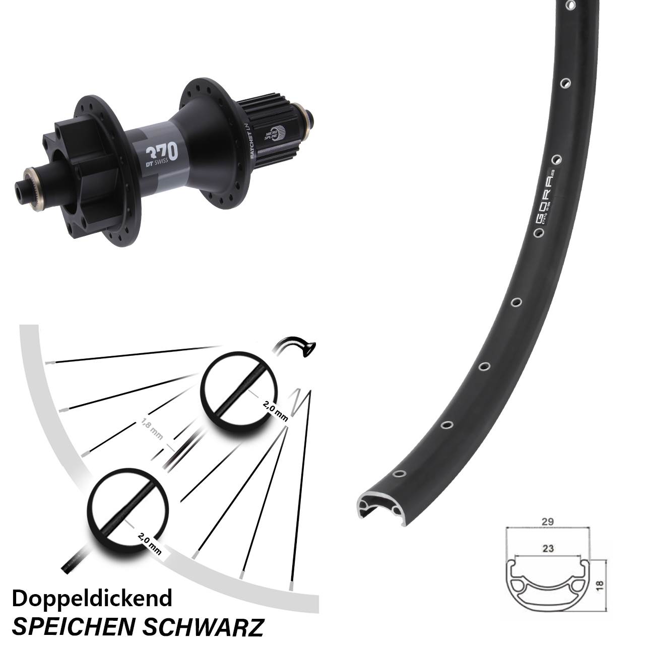 Gora 23 26 Zoll Hinterrad DT Swiss 370 Micro Spline schwarz