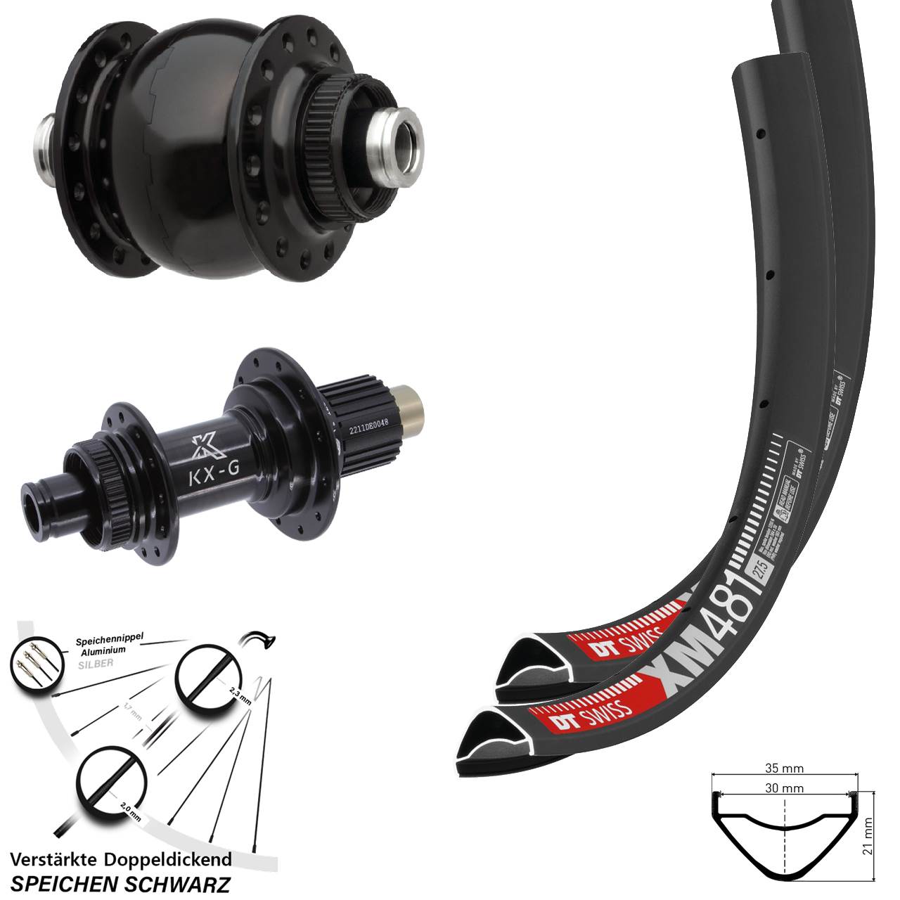 DT Swiss XM 481 KX-G SON 28 27,5 Zoll Disc Laufrad-Satz 12x100/142 Shimano Micro Spline