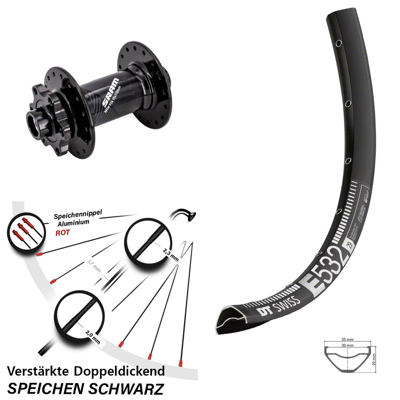 DT Swiss E 532 Sram 716 29 Zoll Disc Vorderrad 15x110 Boost