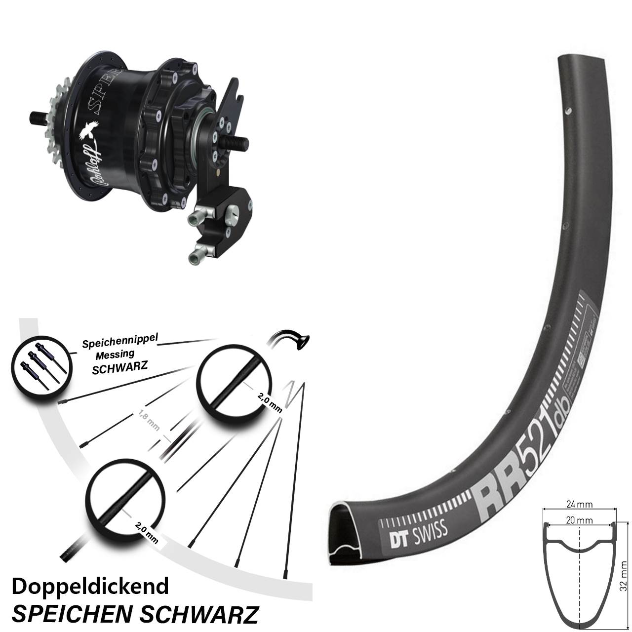 Hinterrad 28 Zoll DT Swiss RR 521 Disc Rohloff Speedhub 500/14 TS DB OEM2 schwarz