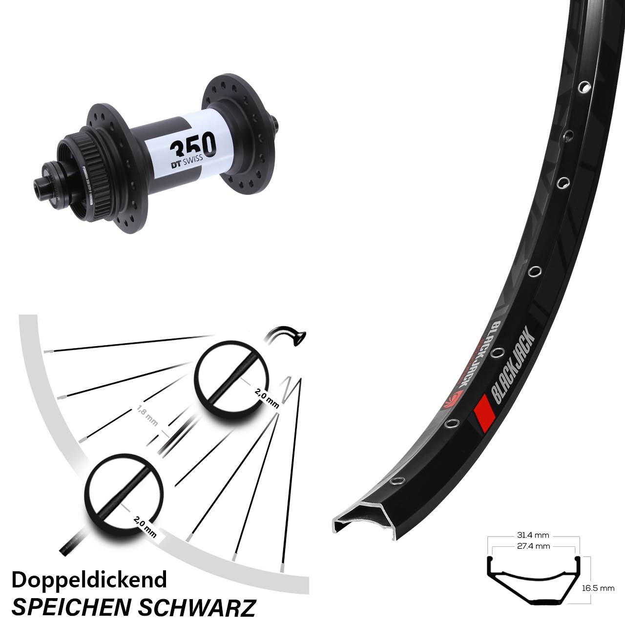 27,5 Zoll Rodi Ready 27 DT Swiss 350 Centerlock Vorderrad für Schnellspanner