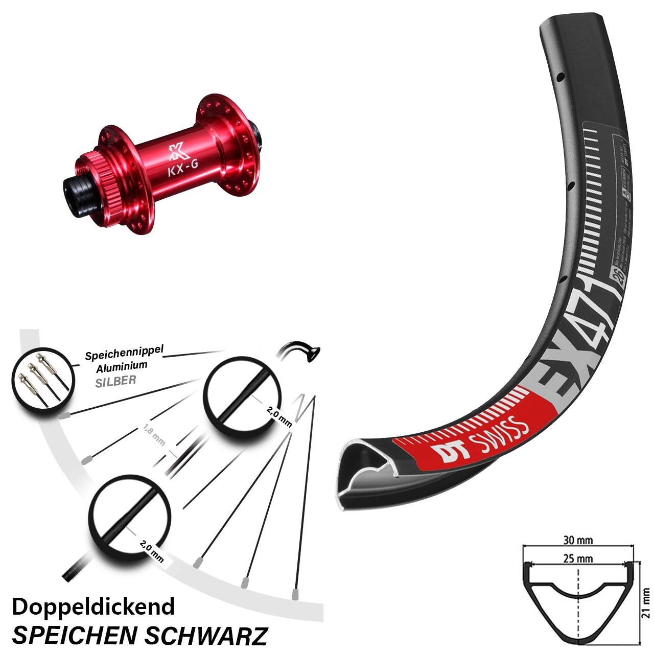 29 Zoll DT Swiss EX471 KX-G rot Disc Laufrad 15x100