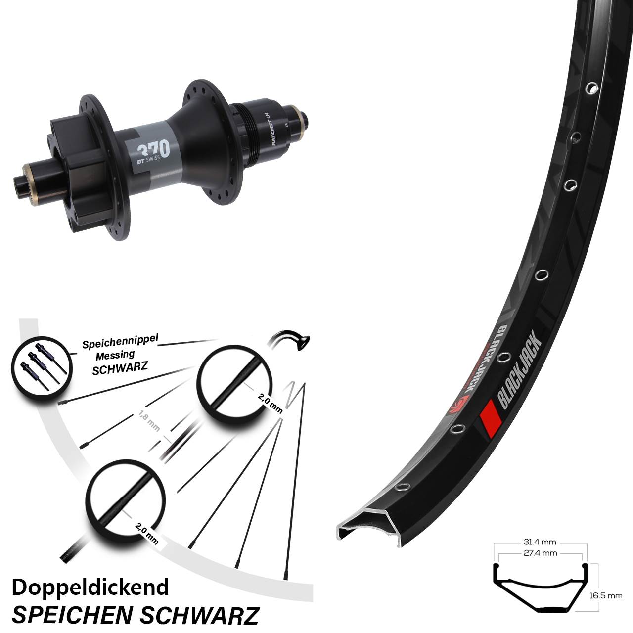 650B Rodi Ready 27 DT Swiss 370 6-Loch Hinterrad QR SRAM XD