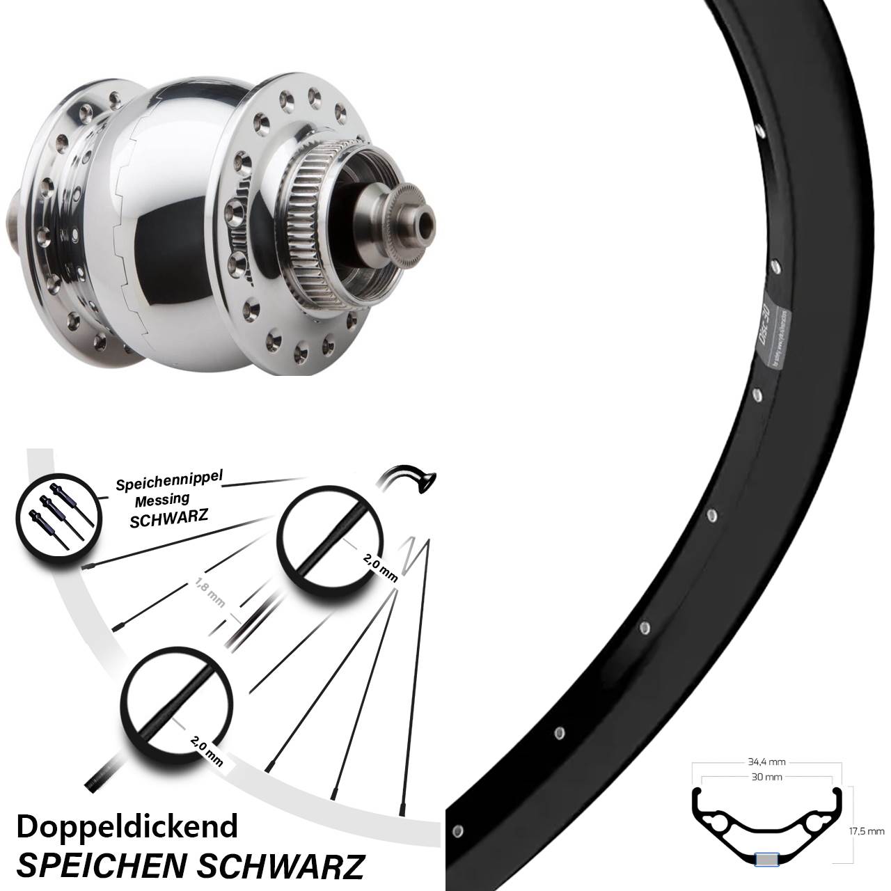 SON 28 poliert Ryde Disc 30 29 Zoll Vorderrad mit Nabendynamo für Schnellspanner