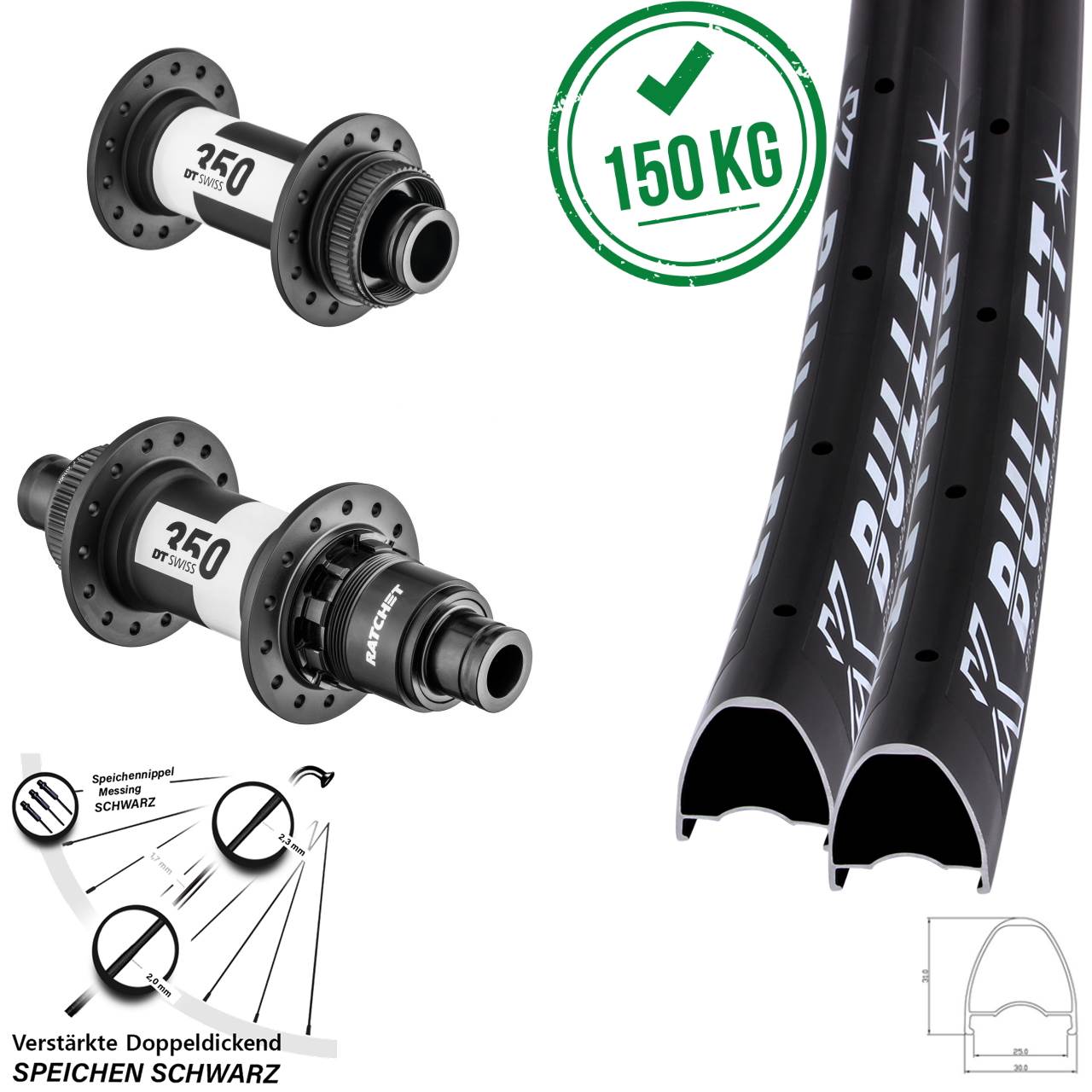 28-29 Zoll KX Bullet DT Swiss 350 Disc Laufradsatz 15x100 12x142 XDR