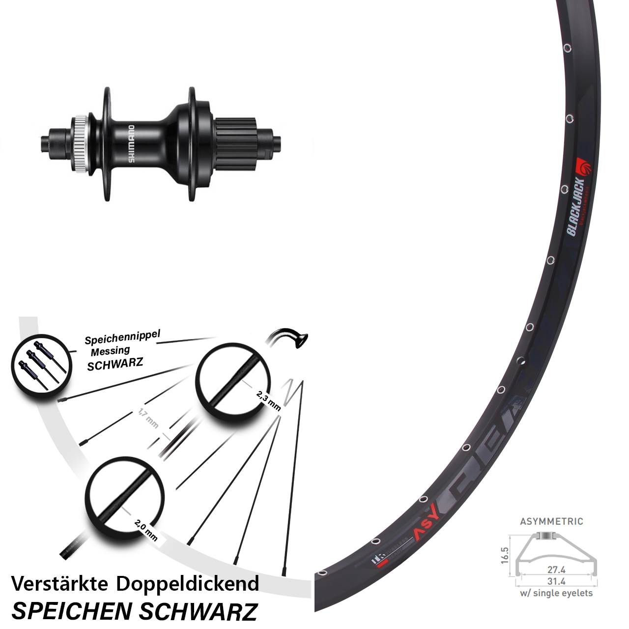 27,5 Zoll Rodi Ready 27 Shimano MT500 Centerlock Hinterrad für Schnellspanner Micro Spline