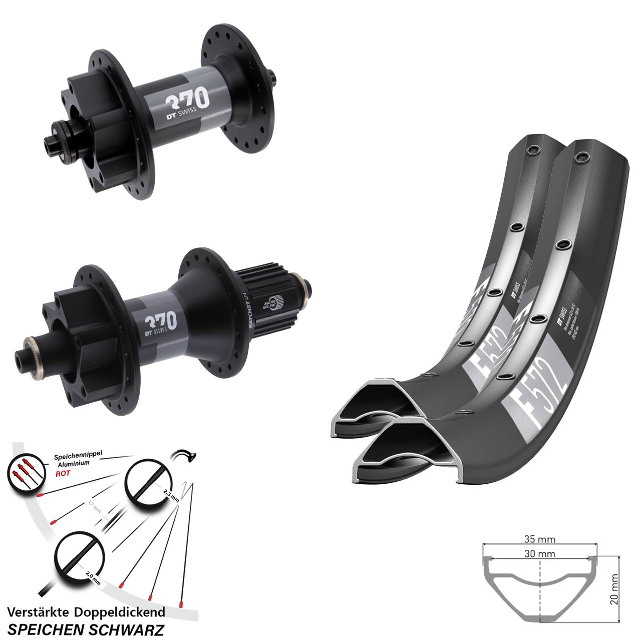 27,5 Zoll DT Swiss F572 DT Swiss 370 Disc Laufrad-Satz QR Micro Spline