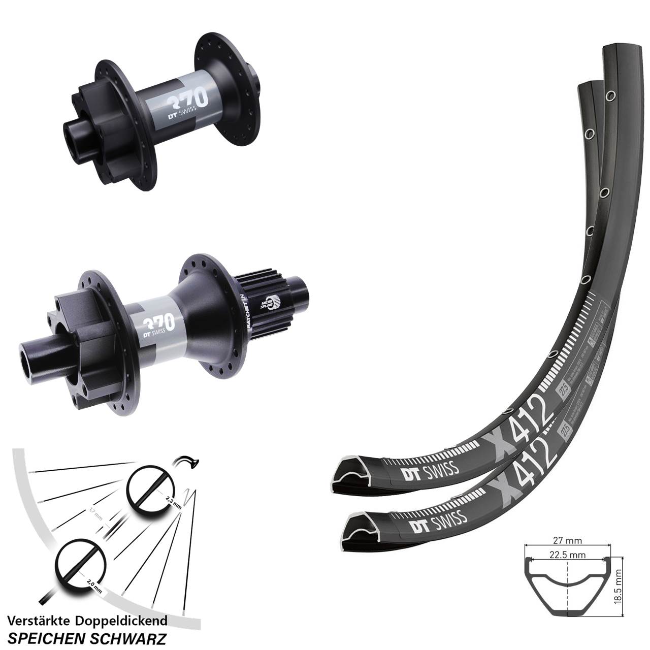 Disc Laufrad-Satz 12x100/142 29 Zoll DT Swiss X412 370 Shimano Micro Spline