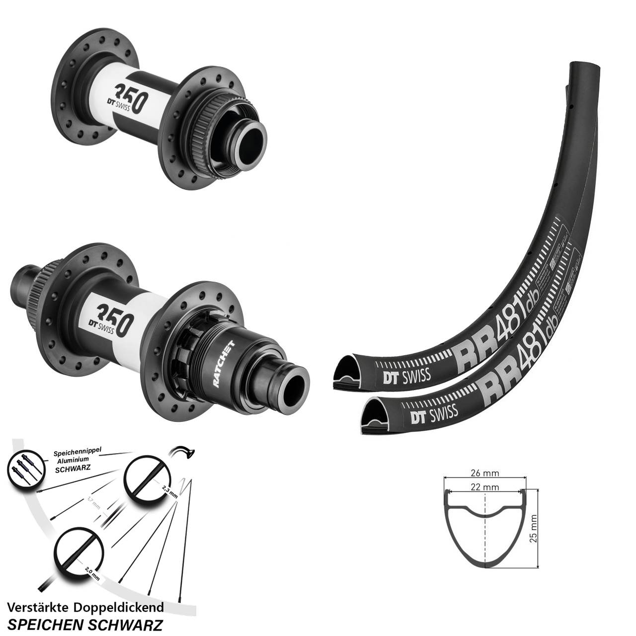 28 Zoll DT Swiss RR481-350 Laufradsatz Centerlock 15x100 12x142 XDR 11-12 fach