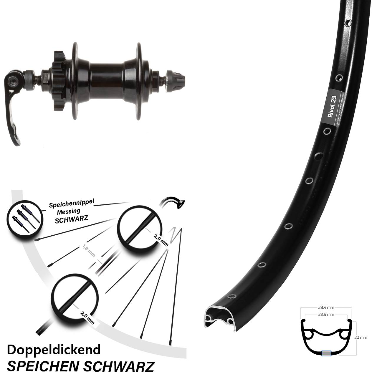 Disc Vorderrad QR 650B Ryde Rival 23 Novatec