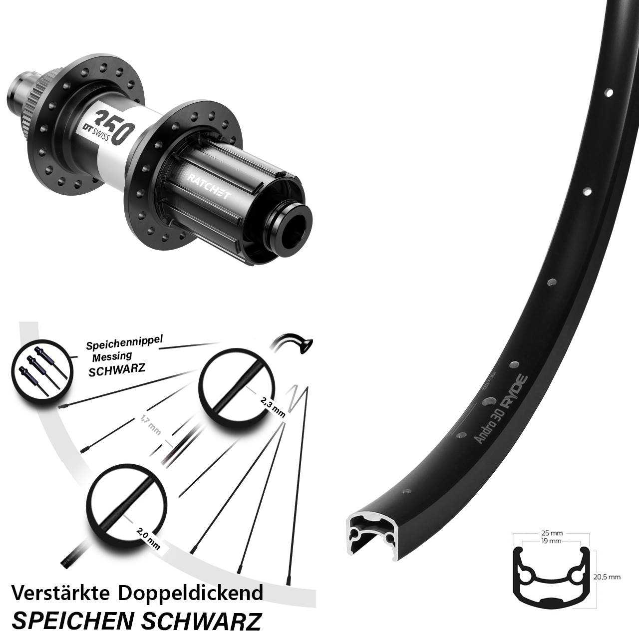 Ryde Andra 30 Disc DT Swiss 350 29 Zoll Hinterrad Centerlock 12x142 8-11 fach