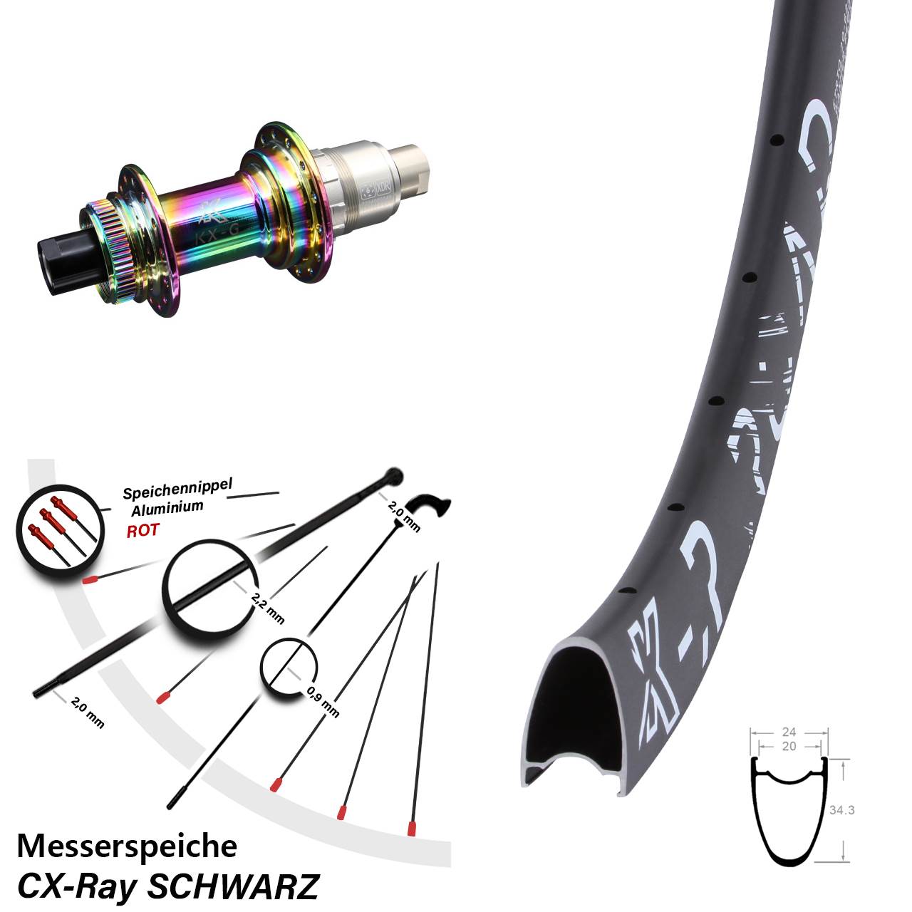 Centerlock Hinterrad 28-29 Zoll KX-R Road Messerspeiche Oilslick XDR 12x142 CX-Ray