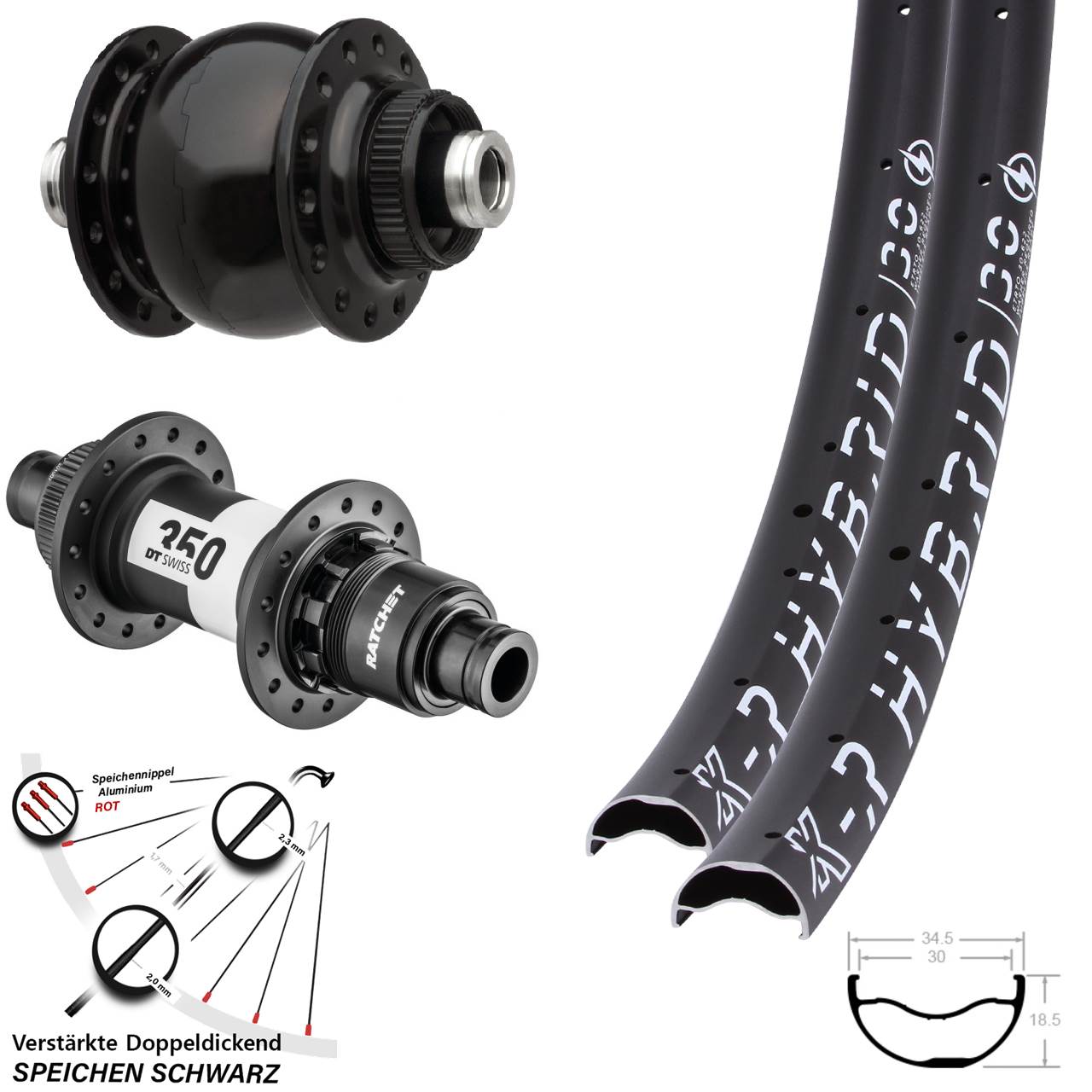 29 Zoll KX-R Hybrid 30 DT Swiss 350 SON 28 Laufradsatz Centerlock 12x100/142 XD