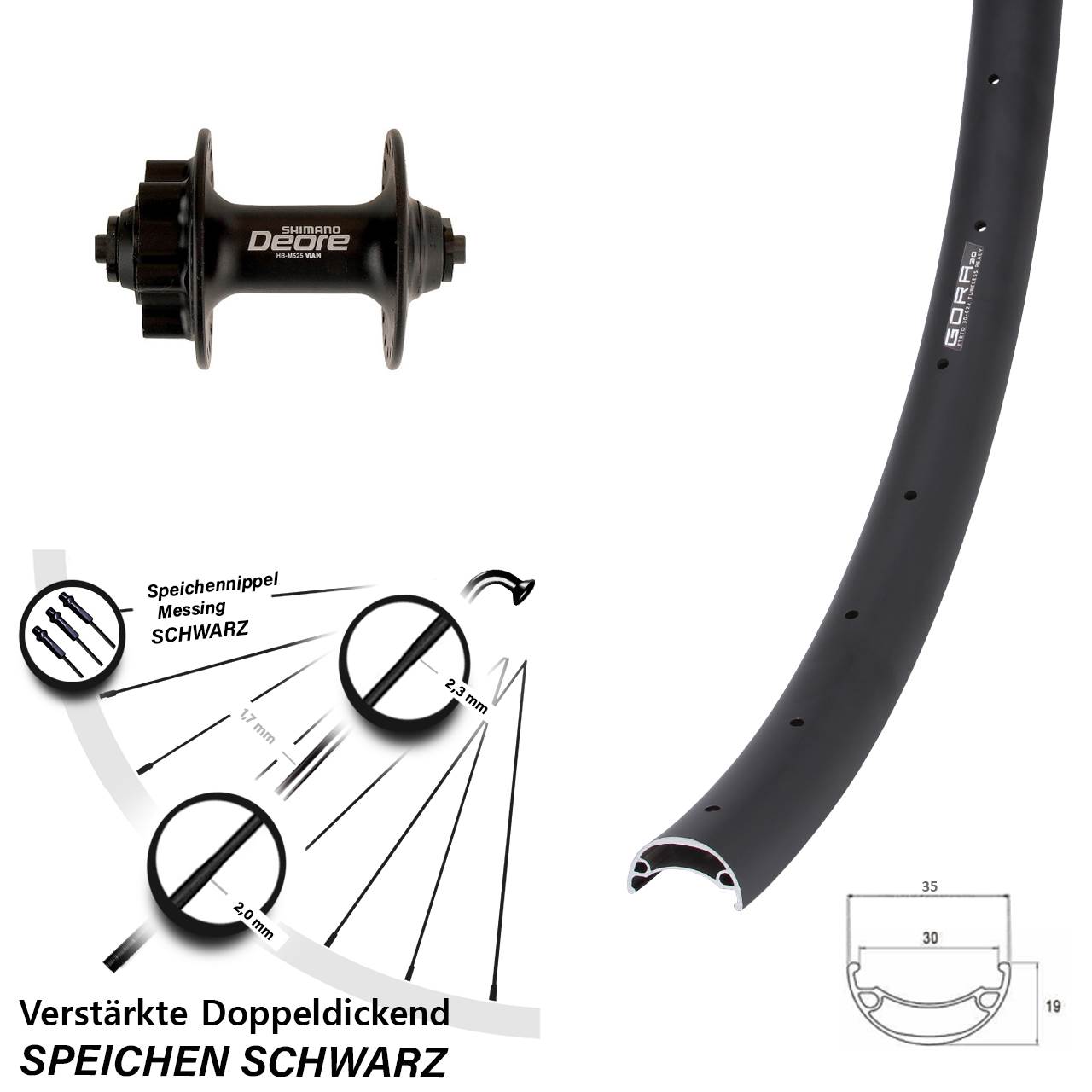 27,5 Zoll Gora 30 Shimano Deore 6-Loch Vorderrad QR