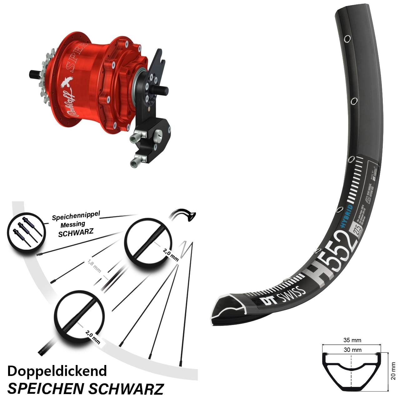 DT Swiss H 552 Rohloff TS DB OEM2 Tandem rot 27,5 Zoll Disc Hinterrrad