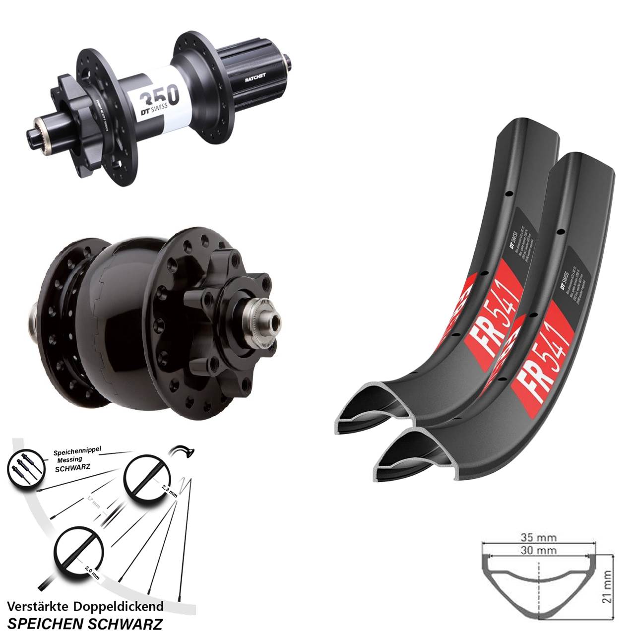 27,5 Zoll DT Swiss FR541-350 Ratchet 36 SON 28 Laufradsatz QR 8-11 fach