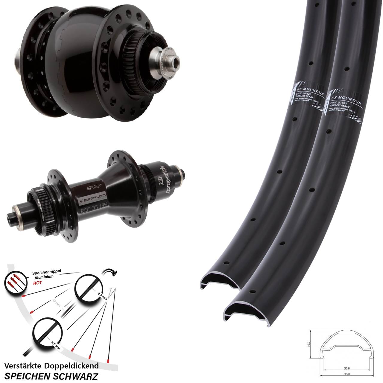 KX Mountain TR DT Swiss 370 SON delux 29 Zoll Disc Laufradsatz QR XD 11-12 fach
