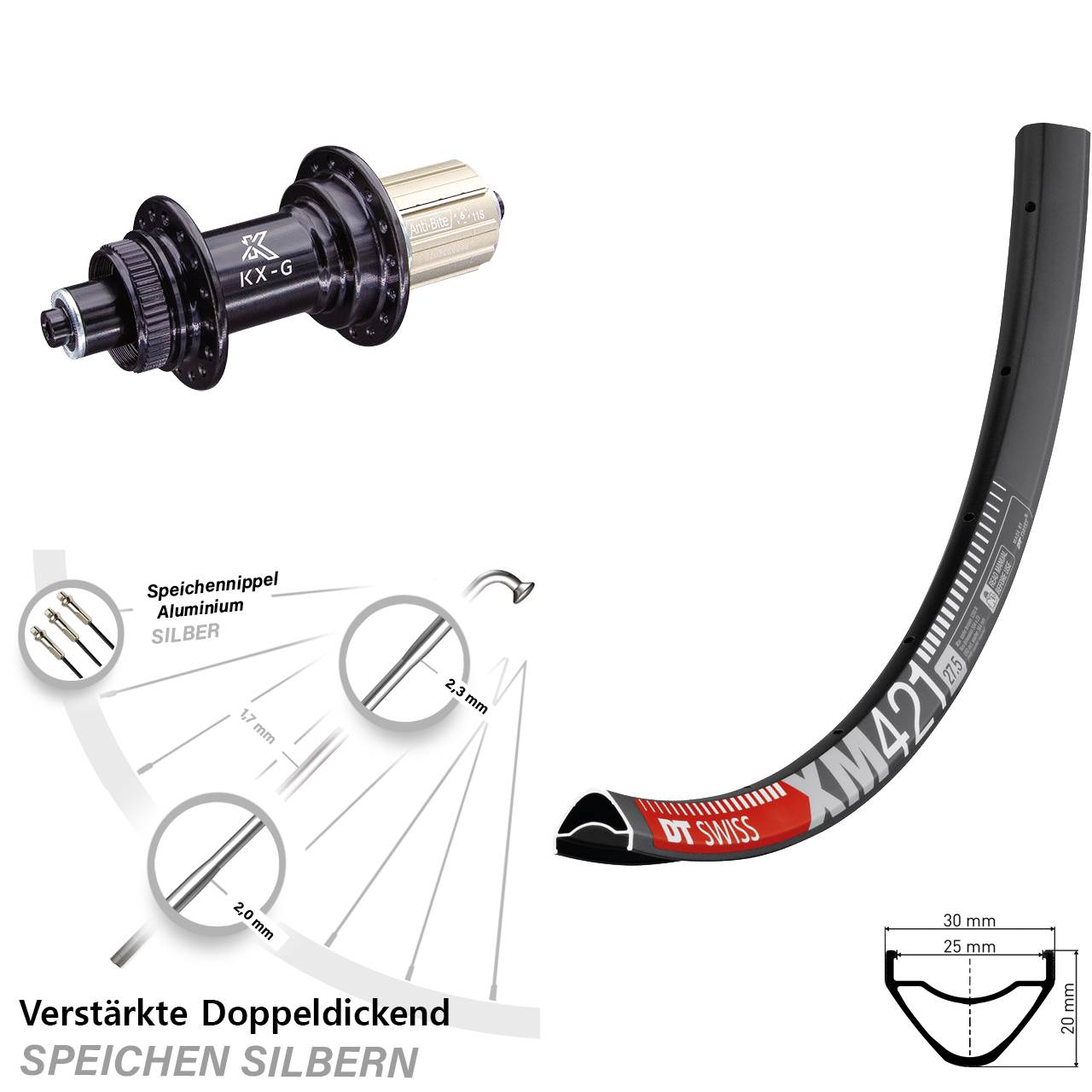 29 Zoll DT Swiss XM 421 KX-G Disc Hinterrad QR 8-12 fach