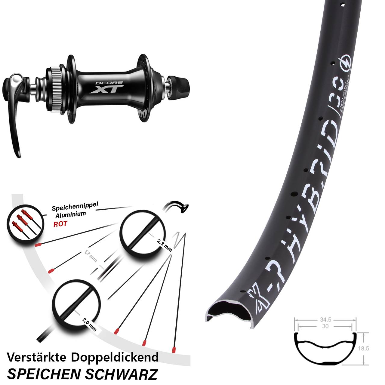 29 Zoll KX-R Hybrid 30 Shimano XT Disc Vorderrad QR