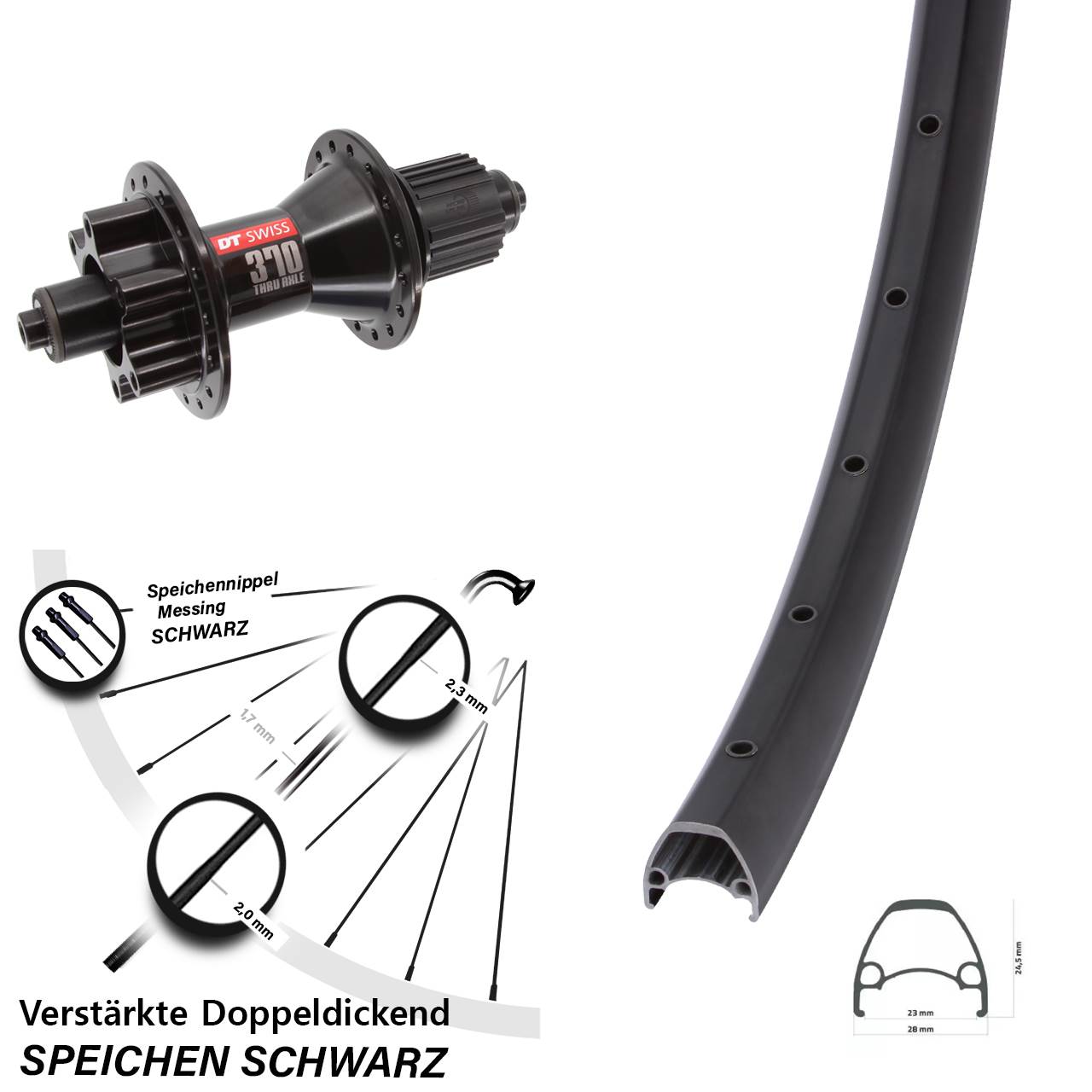 6-Loch Hinterrad 28 Zoll Ambrosio Sport DT Swiss 370 Hybrid Micro Spline QR