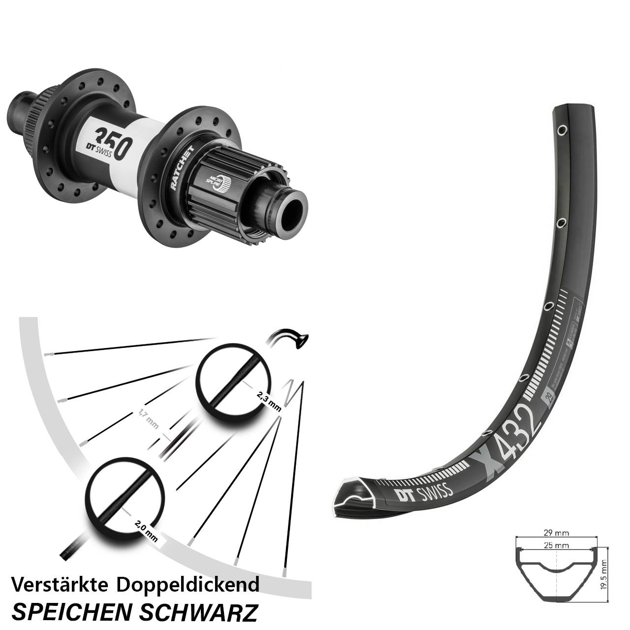 Hinterrad Centerlock 12x148 29 Zoll DT Swiss X 432-350 Micro Spline