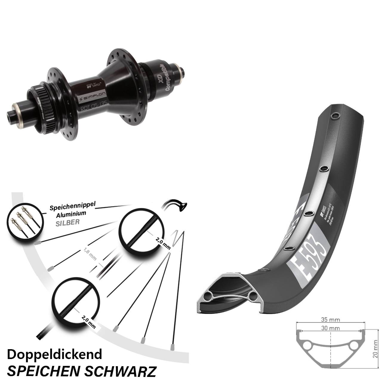 Centerlock Hinterrad QR 650B DT Swiss E 593-370 XD