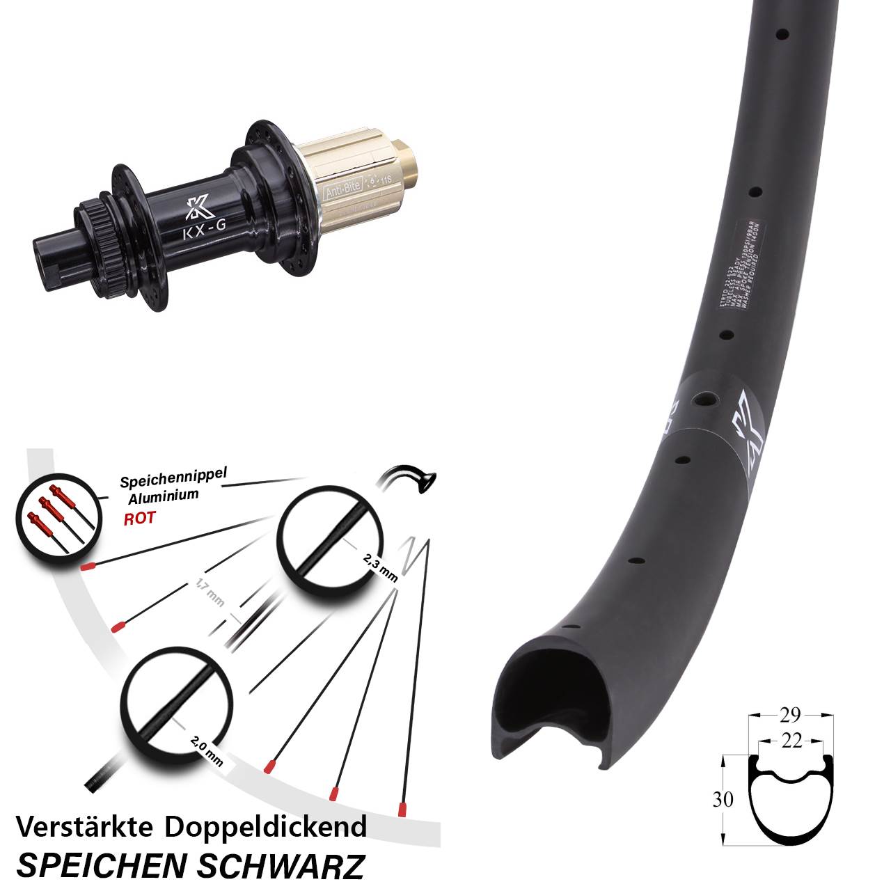 Disc Hinterrad 29 Zoll KX-GRC Carbon verstärkt 8-12 fach 12x142