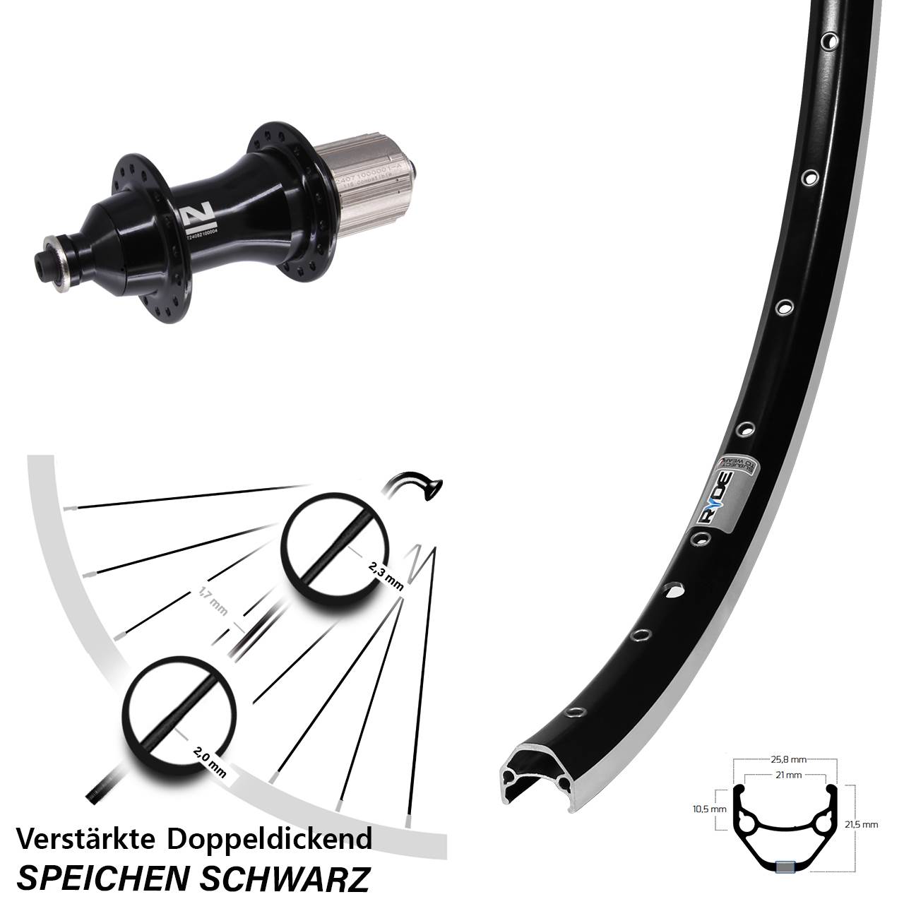 Ryde ZAC 421 Novatec F162 Strong 28 Zoll Hinterrad QR 8-12 fach