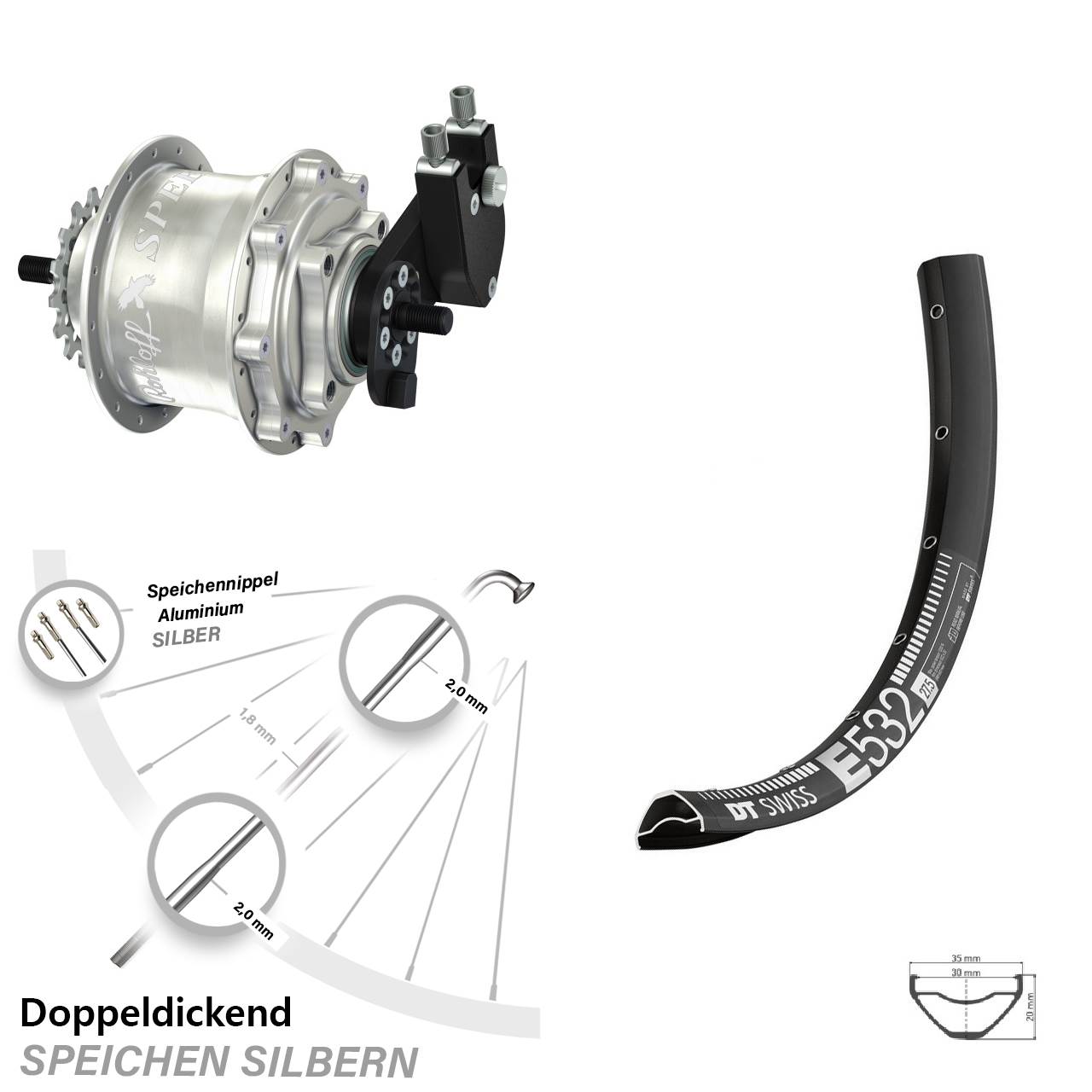 DT Swiss E532 Rohloff TS DB OEM Tandem 29 Zoll Disc Hinterrrad