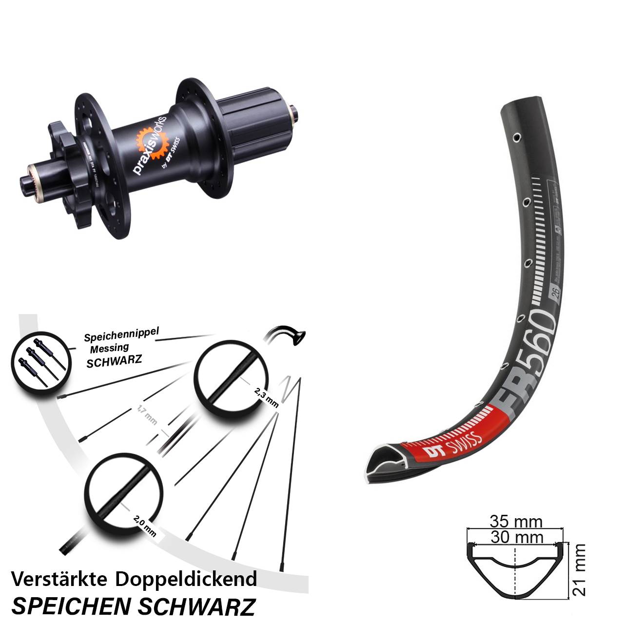 26 Zoll DT Swiss FR560-350 6-Loch 5x135 HG Hinterrad für Schnellspanner 8-11 fach