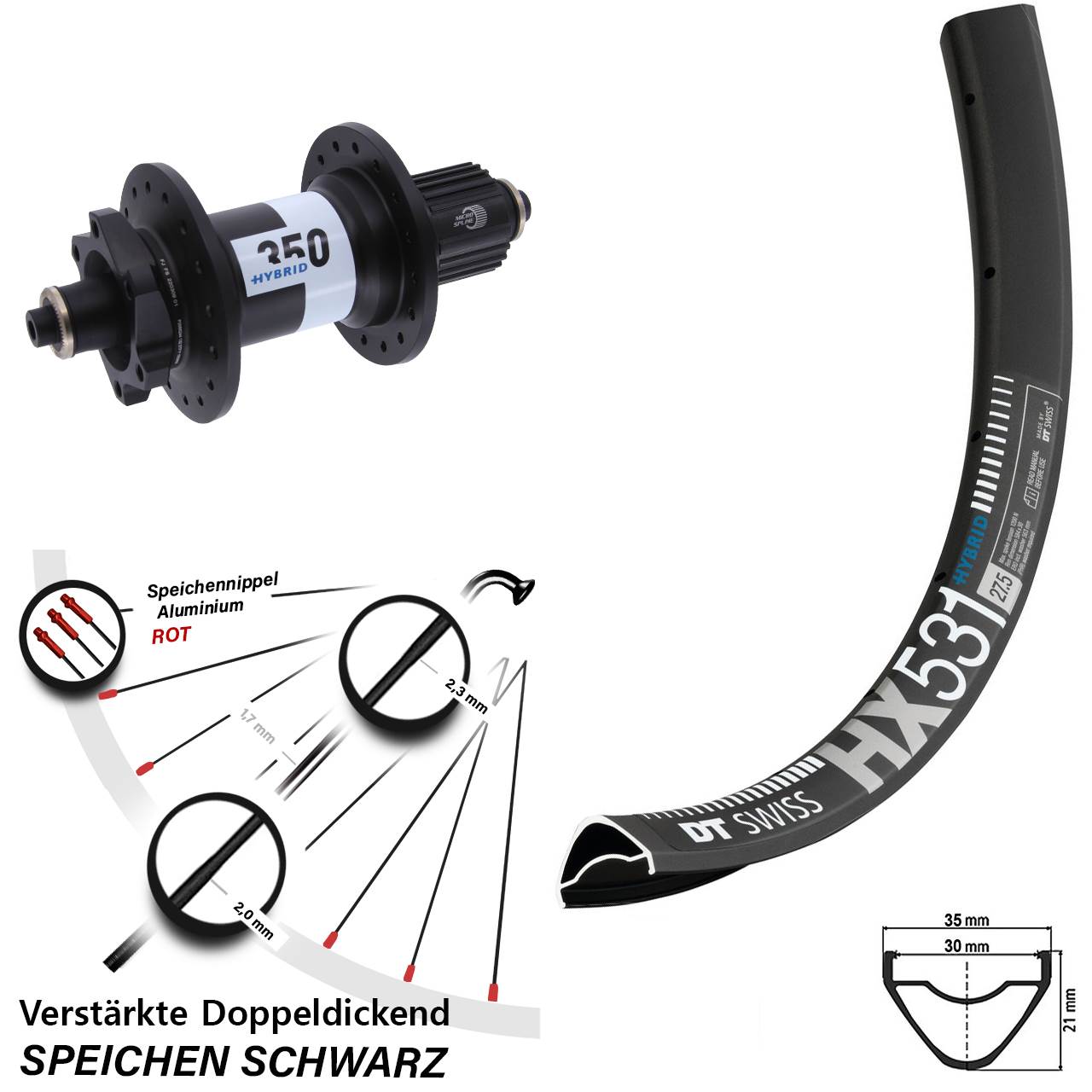Disc Laufrad 29 Zoll DT Swiss HX531-350 Hybrid Micro Spline für Schnellsp.