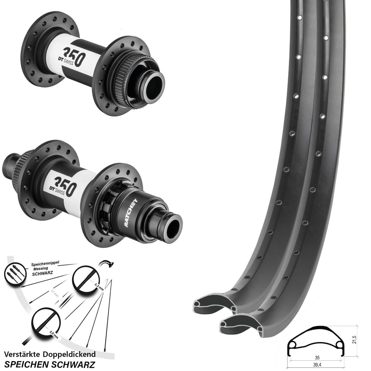 27,5 Zoll Ambrosio E35 DT Swiss 350 Laufradsatz Centerlock 15x110 12x148 XD 11-12 fach