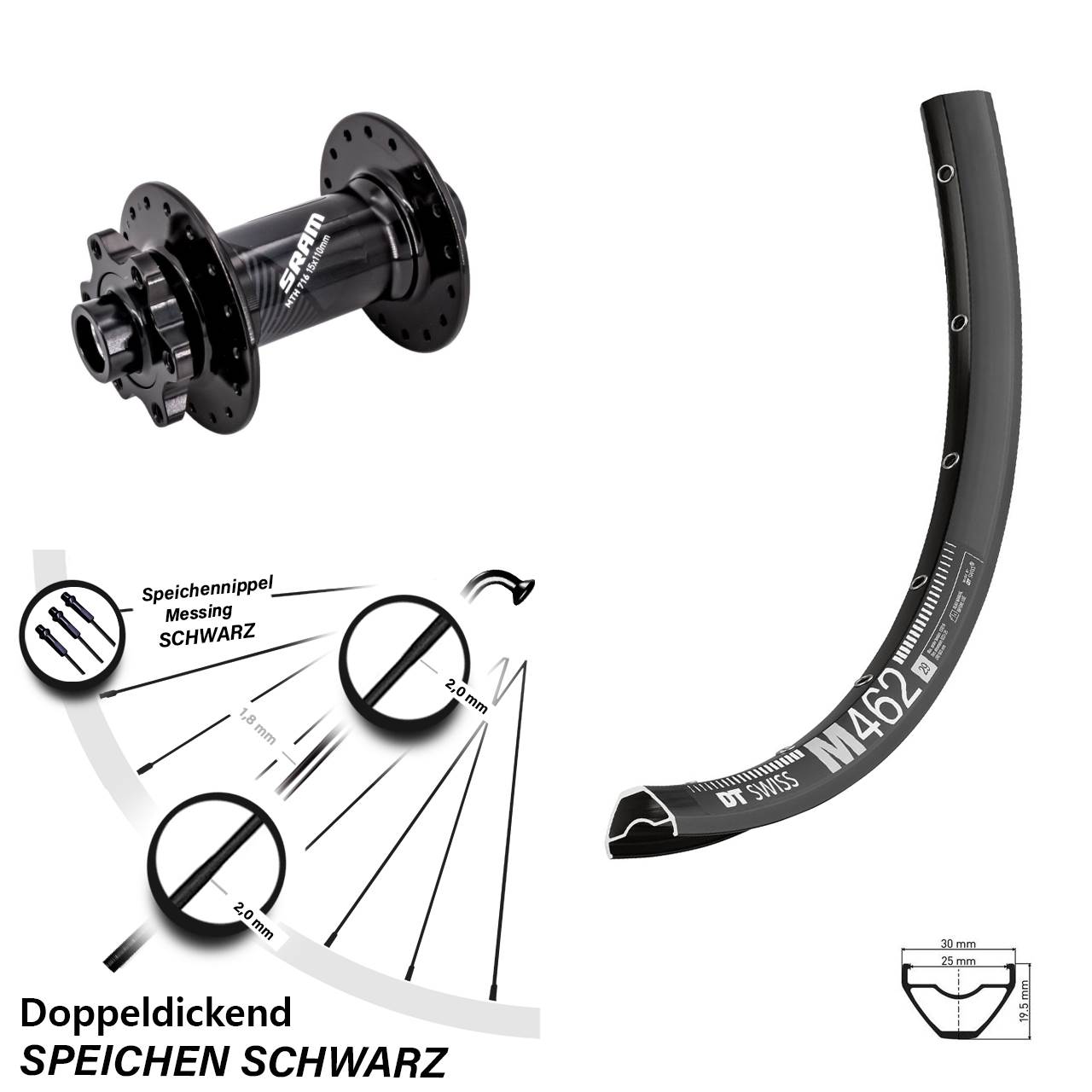 DT Swiss M 462 Sram 716 27,5 Zoll Disc Vorderrad 15x110 Boost
